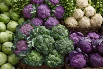 Obraz premium Colorful variety of fresh vegetables displayed at a market in daylight