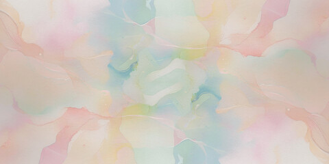 Abstract soft water color background with light pink, peach, yellow, and pale blue, with gentle gradients and fluid brushstrokes creating a dreamy, ethereal effect.
