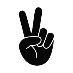Black silhouette of a hand making the peace sign