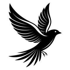 Fototapeta premium Elegant black bird silhouette in flight isolated on white background