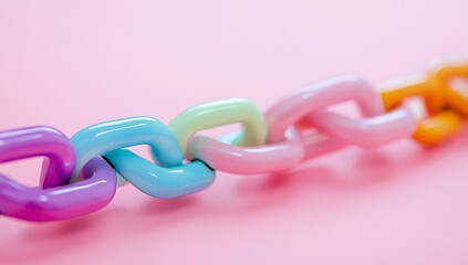 Colorful interlocking chains on a pink background — a symbol of digital connectivity and collaboration