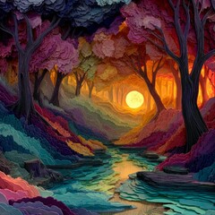 Whispers of color beneath the full moon. Generative AI