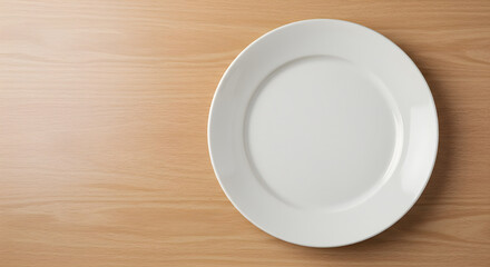 White Round Plate on Light Wooden Table, Top View