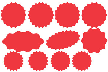 Red starburst sticker set. Special offer price tag. Price sticker, sale sticker, starburst, quality mark, retro silhouette. Sunburst retro sale badge, quality signs, sale icons. star blank label