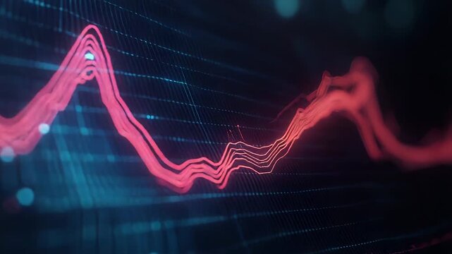 Red line representing financial market volatility increasing on a digital screen