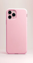 Pastel pink phone case mockup on light minimalist background