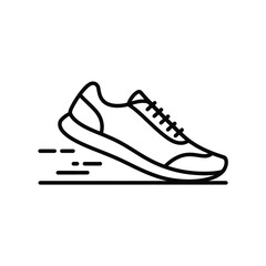 Simple line art icon of a running shoe in motion
