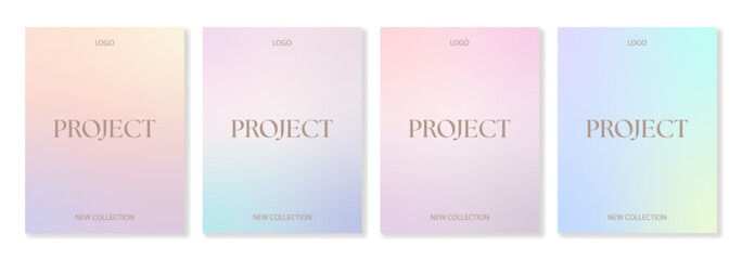 Set of 4 vector gradient backgrounds in light pastel colors with soft transitions. For covers, wallpapers, branding, social media and other projects. Just add your text.