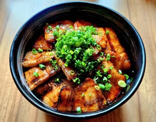 Delicious Teriyaki Pork Rice Bowl with Green Onions