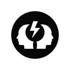 Symbol of two heads clashing with a lightning bolt between them