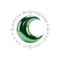 Green crescent moon surrounded by star halo isolated PNG with Transparent Background
