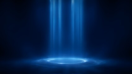 Blue light shines down on platform