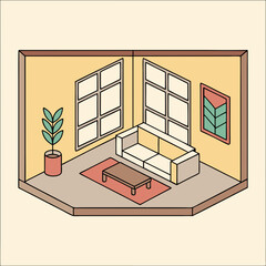 Apartment interior with open windows and cozy decor