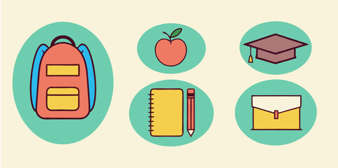 Back to school icons with supplies and backpack