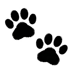 Black ink grunge animal paw prints on white background
