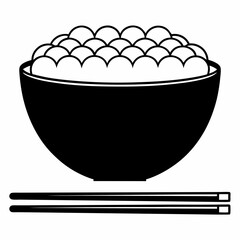 Bowl with chopsticks icon in flat black and white style