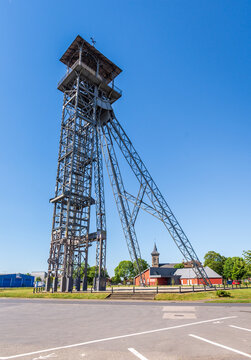 Li&eacute;vin, France - May 11, 2025: The headframe of the mine shaft no. 3bis of the Mines de Lens mining company is conserved on the former site and listed as a UNESCO World Heritage Site since 2012.