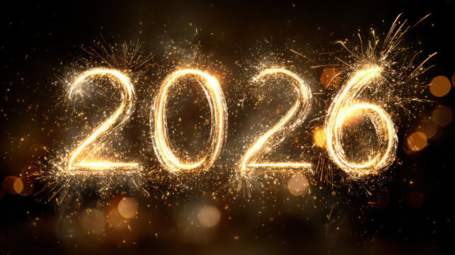 2026 new year celebration with golden sparkler light effect