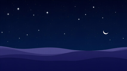 Fototapeta premium Stylized nighttime background with smooth purple mountains and scattered twinkling stars