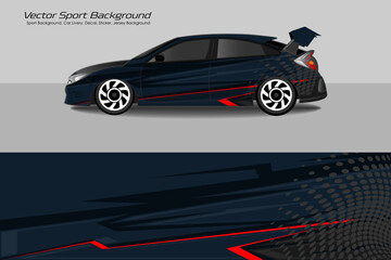 Naklejka premium Sporty Hatchback Car Livery with Red and black color Racing Stripes EPS 10