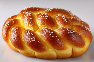 Freshly baked challah loaf adorned with sesame seeds, perfect for special occasions or everyday meals