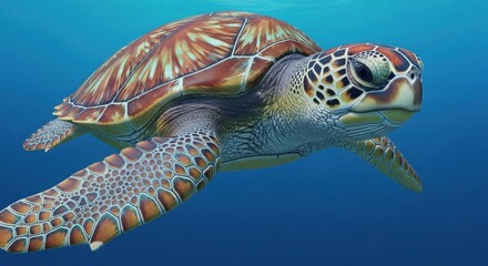 Obraz premium Close up of a green sea turtle swimming in the ocean water