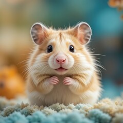 Adorably Smiling Hamster: A Close-up of a Small, Chubby Hamster with Bright Eyes, Looking at the Camera and Smiling Cheerfully