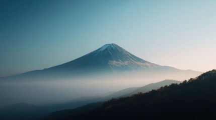 Soft Fog Surrounds Mount Fuji at Sunrise
