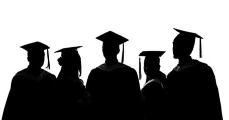  Silhouettes of students wearing graduation caps, transparent background