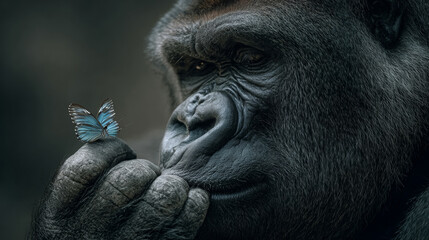 Gentle Encounter Between a Gorilla and a Butterfly Captured in Stunning Detail