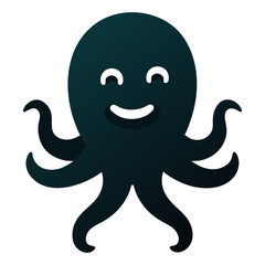 Vector cartoon octopus silhouette with smiling face