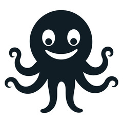 Vector cartoon octopus silhouette with smiling face