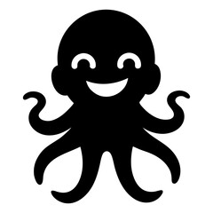 Vector cartoon octopus silhouette with smiling face