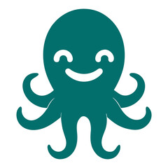 Vector cartoon octopus silhouette with smiling face
