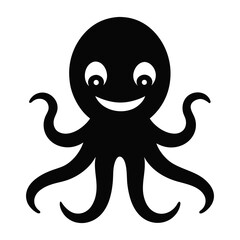 Vector cartoon octopus silhouette with smiling face