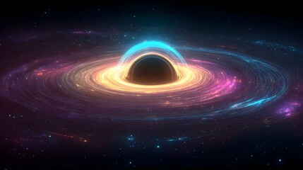 Obraz premium An awe-inspiring black hole with swirling galaxy dust provides a cosmic backdrop. Perfect for science, technology, and futuristic design projects. High-impact visual.