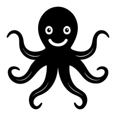 Vector cartoon octopus silhouette with smiling face