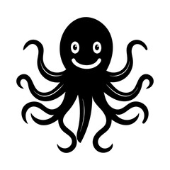 Vector cartoon octopus silhouette with smiling face