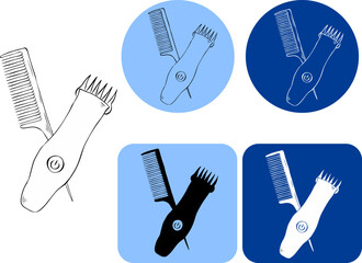 barber trimmer and comb Salon logotype. Vector graphic line ink illustration. Linear vector illustration from beauty and spa collection. web and mobile apps, logo, print media.