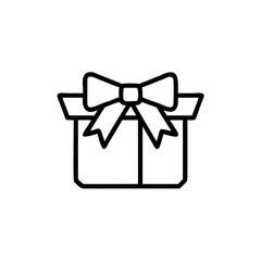 Outline gift box with ribbon bow icon present