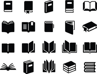 Collection of black book icons open book closed book