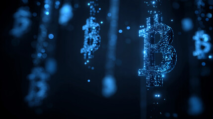 Bitcoin icon digital style move upward futuristic style