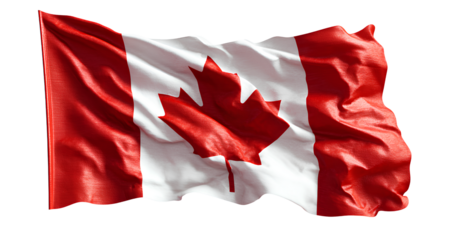 The flag of Canada waving in the wind on a transparent background