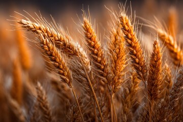 Golden wheat stalks sway gently in the breeze during a warm summer evening in a serene rural field