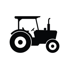 Black silhouette of a farm tractor on a white background