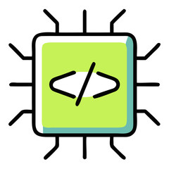 Microchip with code symbol representing technology and programming isolated on white background