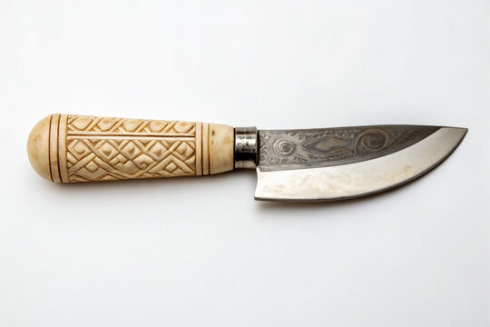 Inuit ulu knife carved bone handle overhead view image