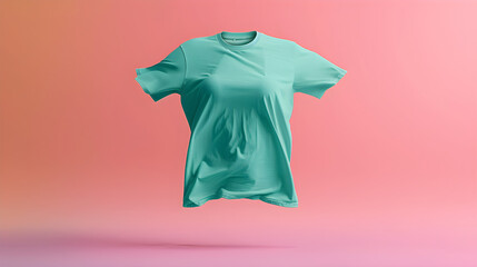 Floating Teal T Shirt Mockup on Pastel Background, in high resolution clean minimal style stock photo illustration background image ideal for templates advertisements and web banners showcasing modern