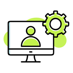 Computer monitor with user profile and gear icon isolated on white background