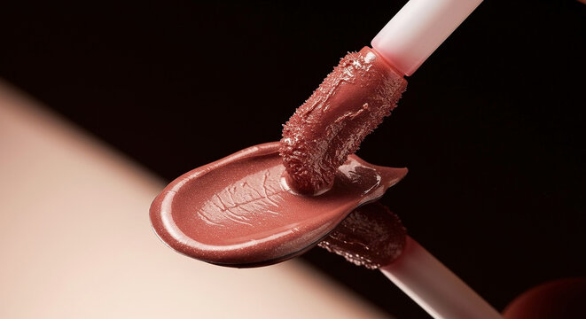 Glossy lip swatch displaying rich color and texture on applicator